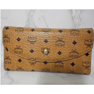 MCM Vintage Cognac Visetos Monogram Trifold Long Wallet - EUC